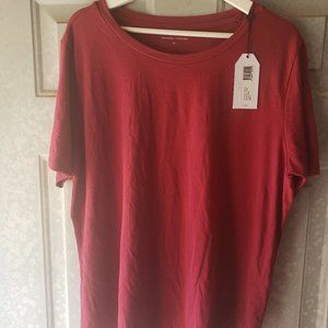 Universal standard tee rex in berry and beige Henley shirt